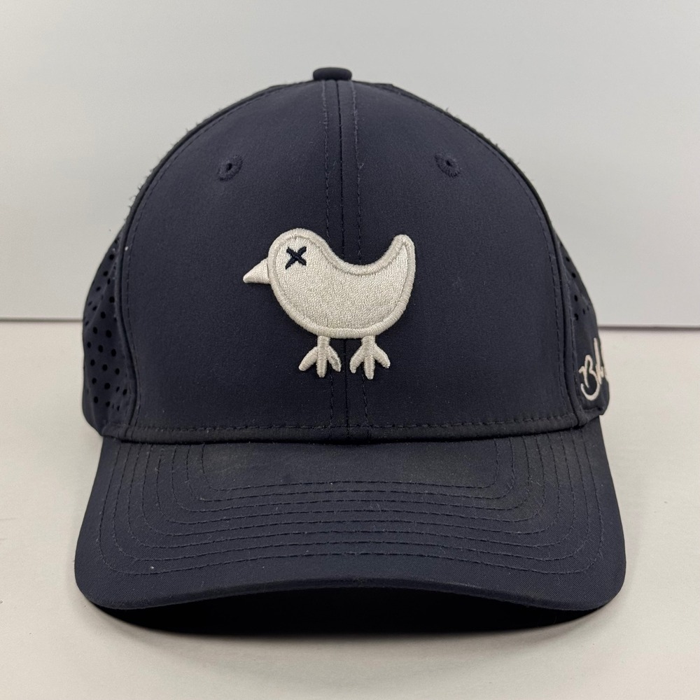 Bad Birdie Mens Performance Golf Hat Navy Blue Perforated Snapback Cap Bird Logo